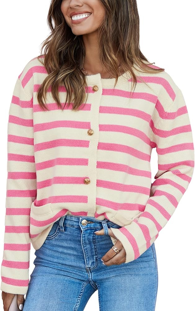 ECOWISH Women's Leopard Print Cardigans Long Sleeve Button Down Knit Oversized Cardigan Sweaters ... | Amazon (US)