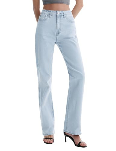 SGIVL Womens Jeans Straight Leg High Waisted Baggy Stretchy Mom Jeans Trendy Petite Fit Denim Pants with Pockets Light Blue 0 | Amazon (US)