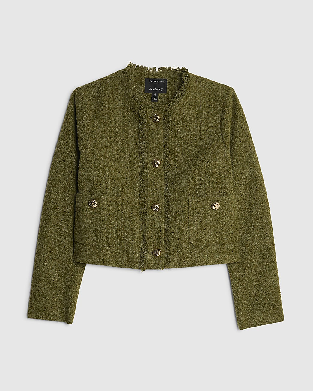 Green Boucle Fringed Trophy Jacket | River Island UK & IE