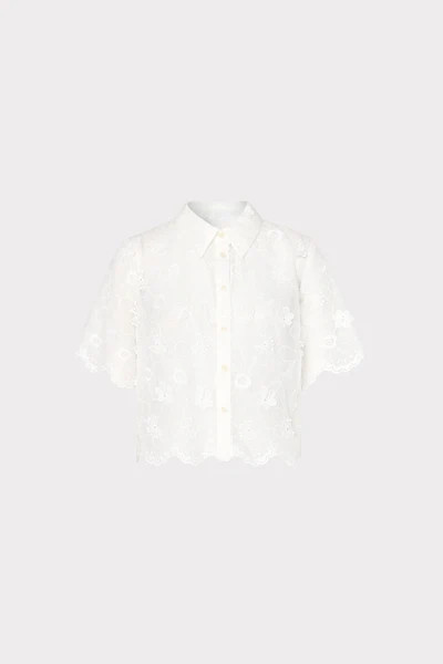 3D Floral Cotton Eyelet Button Up Top | MILLY