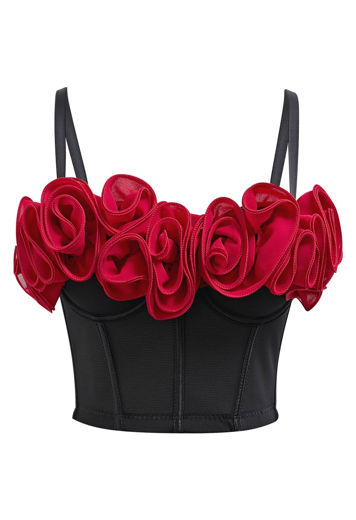 3D Mesh Floral Bustier Bra Top in Red | Chicwish