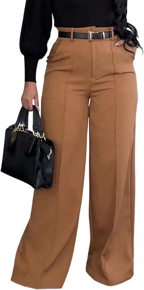 DINGANG Wide Leg Work Pants Women High Waisted Slacks Dress Pant Business Office Trousers | Amazon (US)