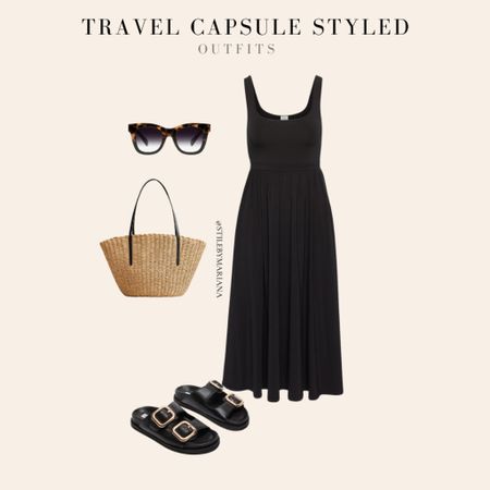Travel capsule styled outfit 
Love this black dress to dress up and down! Perfect to wear on trips to the beach, to a resort or even to a city trip!

#LTKstyletip #LTKSeasonal #LTKtravel