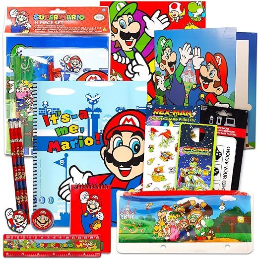 Super Mario School Supplies Set - Bundle with Mario Folders, Notebook, Pencils, Stickers, and More | Mario School Supplies for Boys  | Amazon (US)