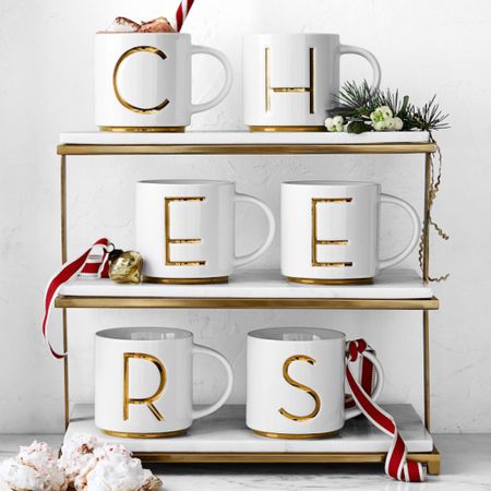 Marble and brass tiered tray monogram Mugs holiday decor kitchen decor Christmas gift ideas 

#LTKsalealert #LTKhome #LTKHoliday