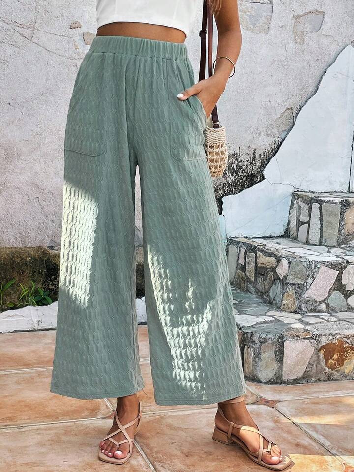 SHEIN LUNE Slant Pocket Wide Leg Pants | SHEIN