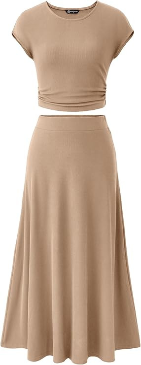 PRETTYGARDEN Women's 2 Piece Summer Outfits Dressy Casual Knit Short Sleeve Crop Top High Waist M... | Amazon (US)