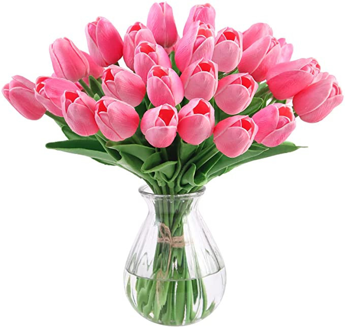 IVITA 10 Pcs Tulips Artifical Flowers Real Touch Faux Tulip Stems PU Tulip Bouquet for Home Offic... | Amazon (US)