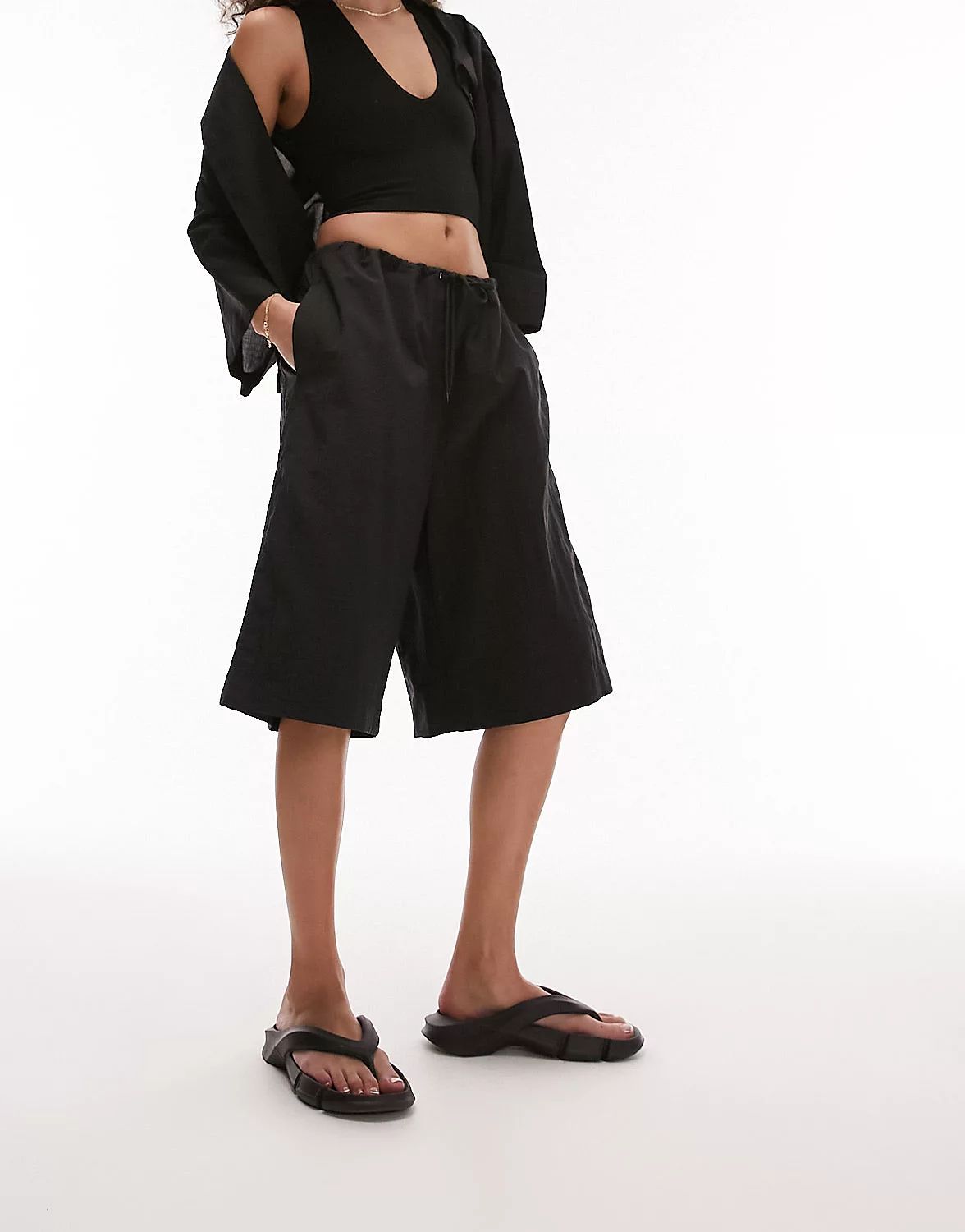 Topshop awkward length nylon board shorts in black | ASOS (Global)