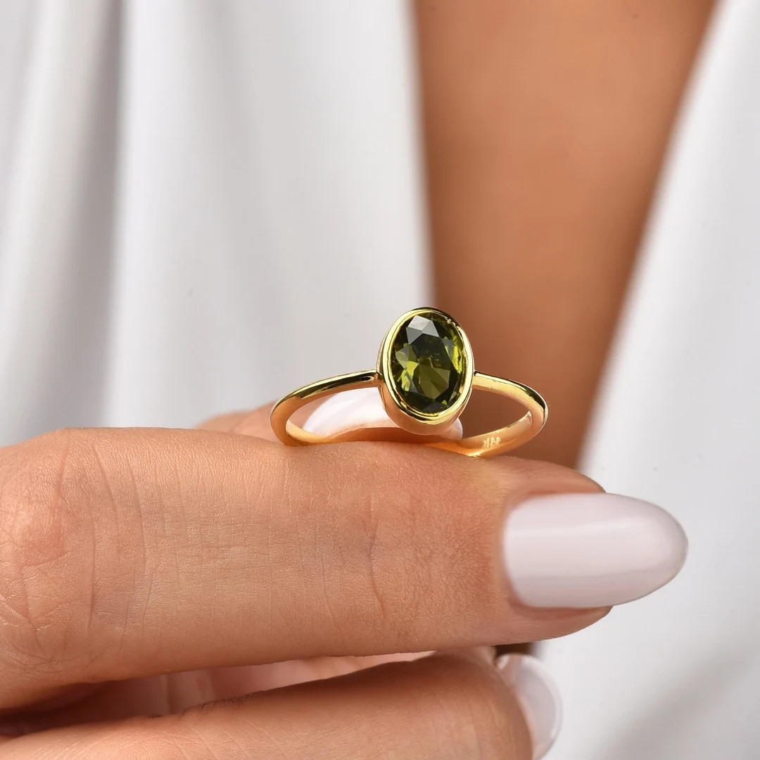 Peridot Bezel Oval Cut Ring, 14K Solid Gold Jewelry, August Birthstone Peridot Ring, Christmas Gi... | Etsy (US)