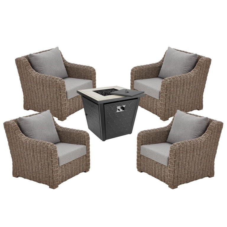 Better Homes & Gardens Bellamy 5 Piece Outdoor Chat Set with Firepit | Walmart (US)