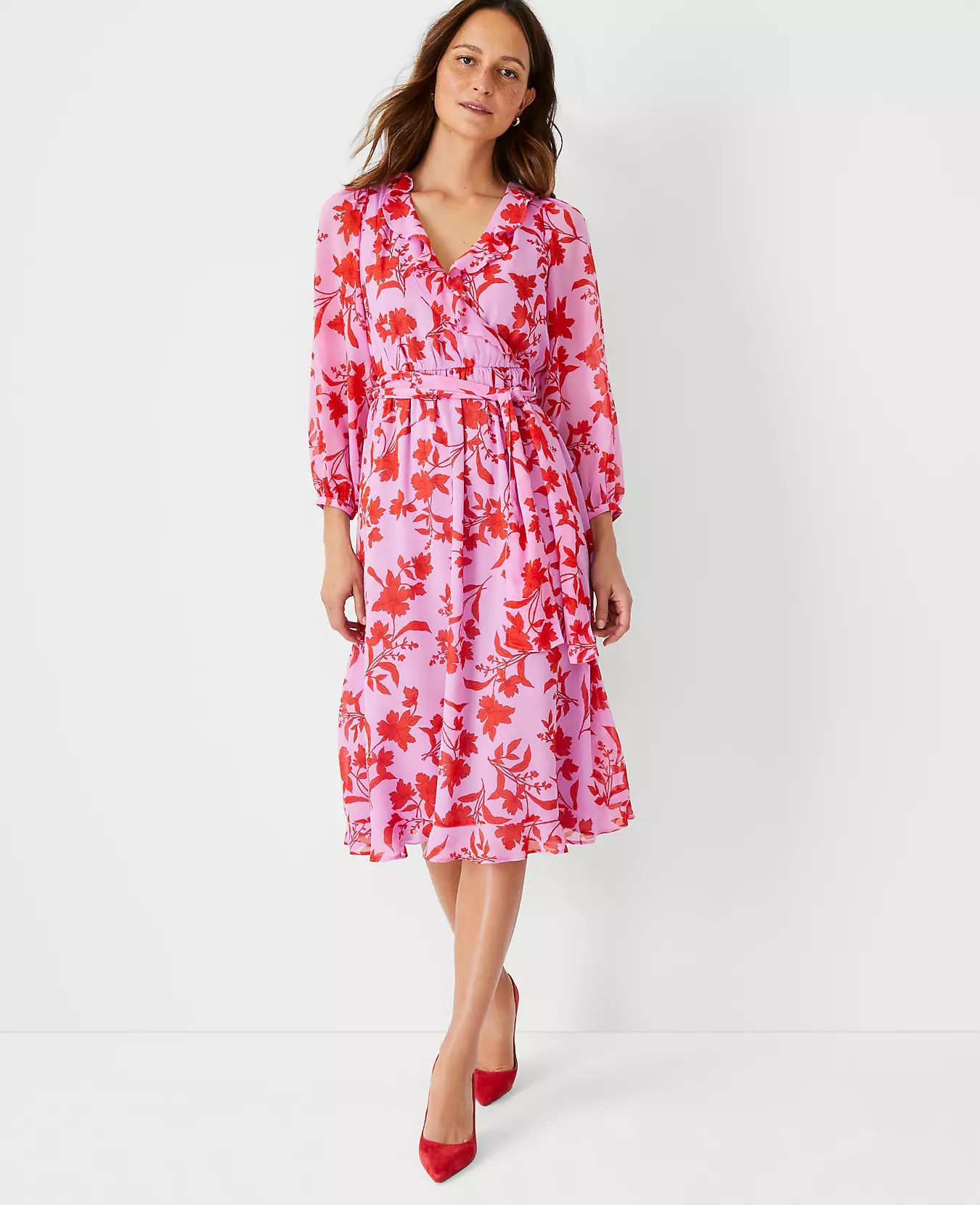 Floral Ruffle Midi Dress | Ann Taylor | Ann Taylor (US)