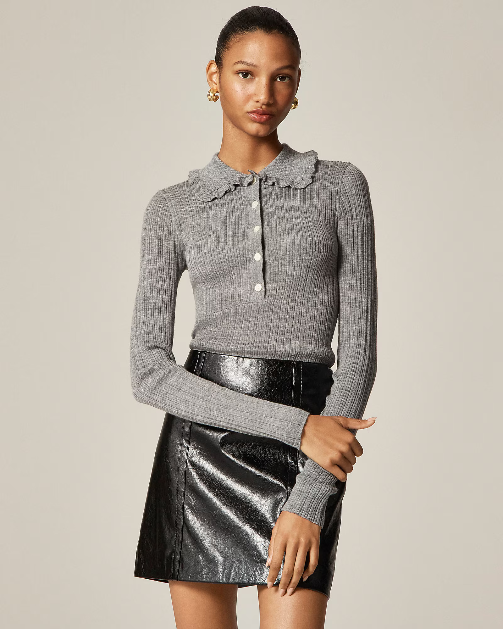 Ruffle-collar sweater-tee in merino wool | J. Crew US