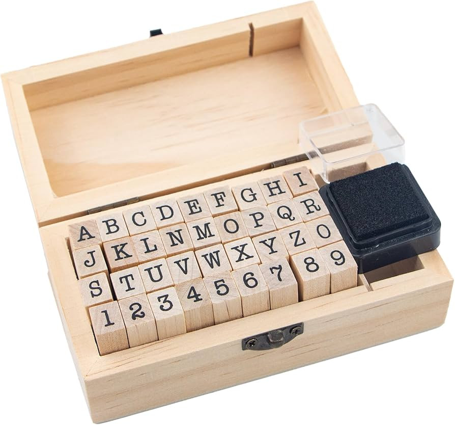 36 Pcs Small Wooden Rubber Stamps, Wooden Box Multipurpose Number Alphabet Letter Wood Rubber Sta... | Amazon (US)