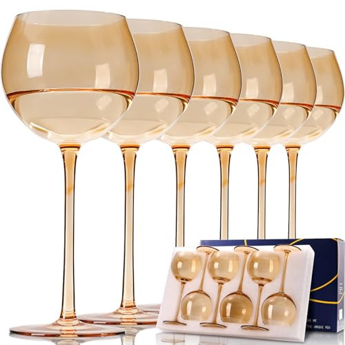 Vintacicle Pale Brown Wine Glasses Set 6-15oz Amber Crystal Glassware with Stem-Hand Blown Amber Stemware for Wedding,Birthday Party | Amazon (US)