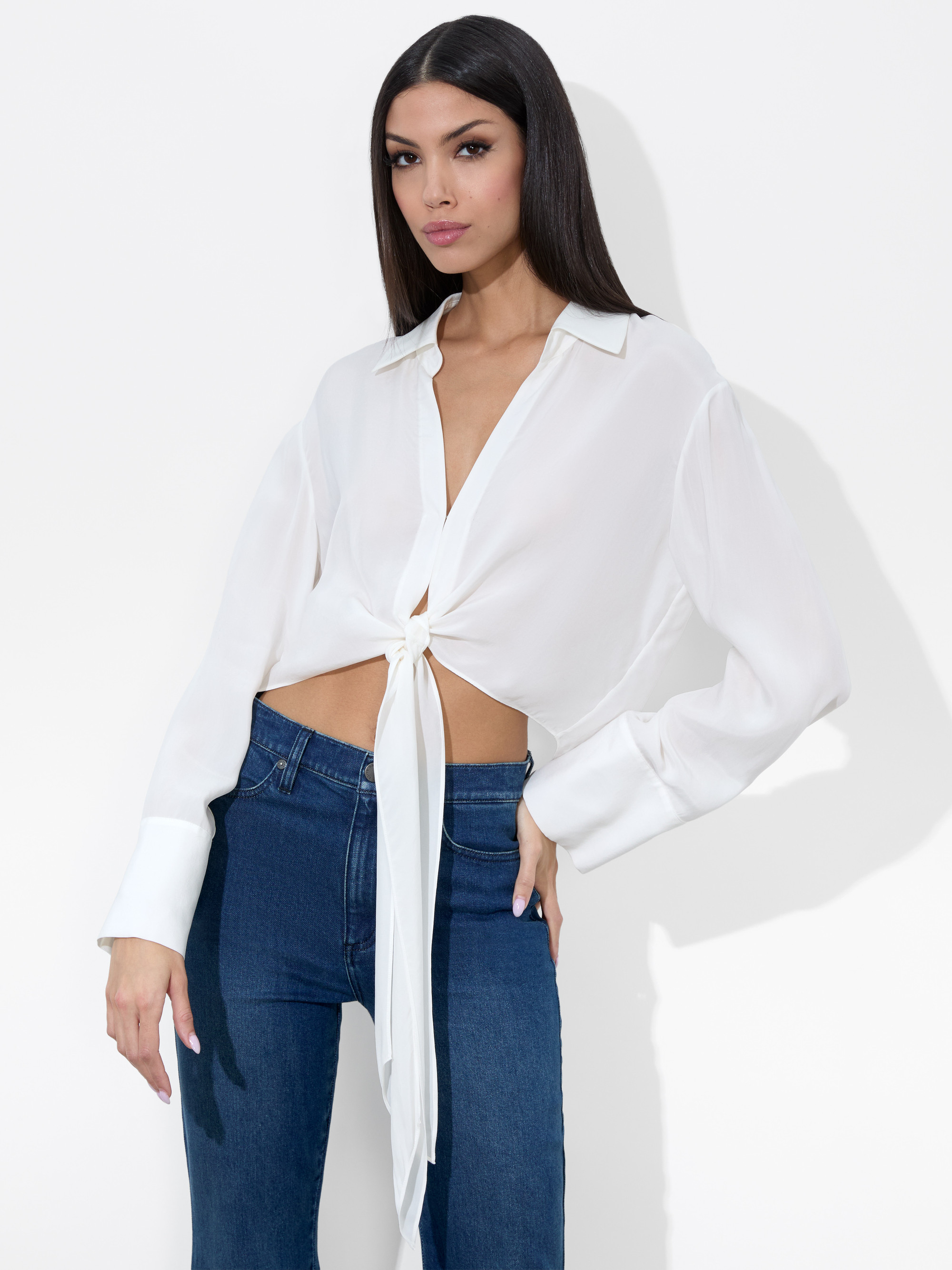 HANNON TIE FRONT BUTTON DOWN | Alice + Olivia
