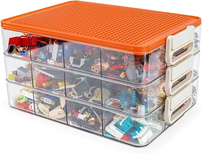 WANLIAN Modern Transparent Extra Large Lego Storage Chest with Handle, 36 Compartments, Stackable... | Amazon (CA)