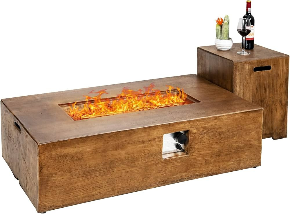 Giantex 2-Piece Propane Fire Pit Table Set with 20 Gallon Tank Side Table, 48 Inch x 27 Inch 50,0... | Amazon (US)