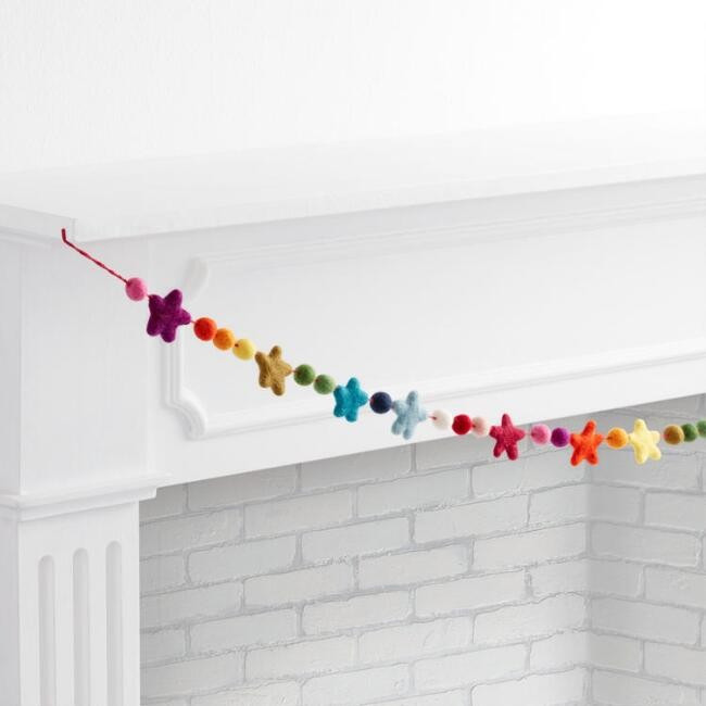 Felted Wool Star and Pom Pom Garland | World Market