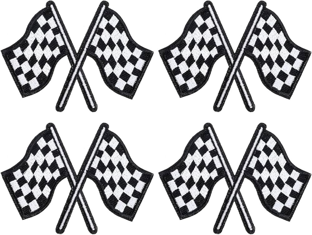 4Pcs Checkered Racing Flag Iron-on Patches, Embroidered Appliques Patch Black White Auto Racing F... | Amazon (US)