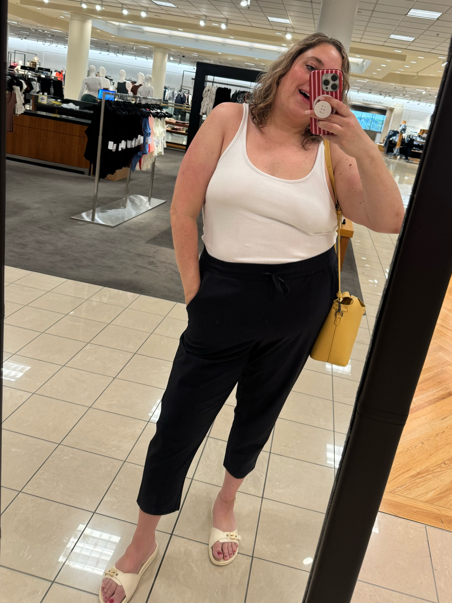 Target pants that are technically athleisure, but could also be ath-work depending on your job. Waistband does tie, but looks cute with a tee or tank. 


I think they run true to size. I sized down so they're a little tighter on me, but knew I was losing weight. 

Tank is the J Crew tank with built in shelf bra so I'm not wearing a bra! 

The anklet is Jenny Bird and we have a 15% off promo code until the end of August - SISTER15  

#LTKFindsUnder50 #LTKBacktoSchool #LTKActive