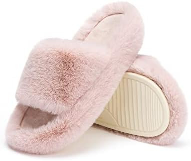 Chantomoo Women's Blue Memory Foam Faux Fur Lined Open Toe Slippers for Women - US 12 | Amazon (US)