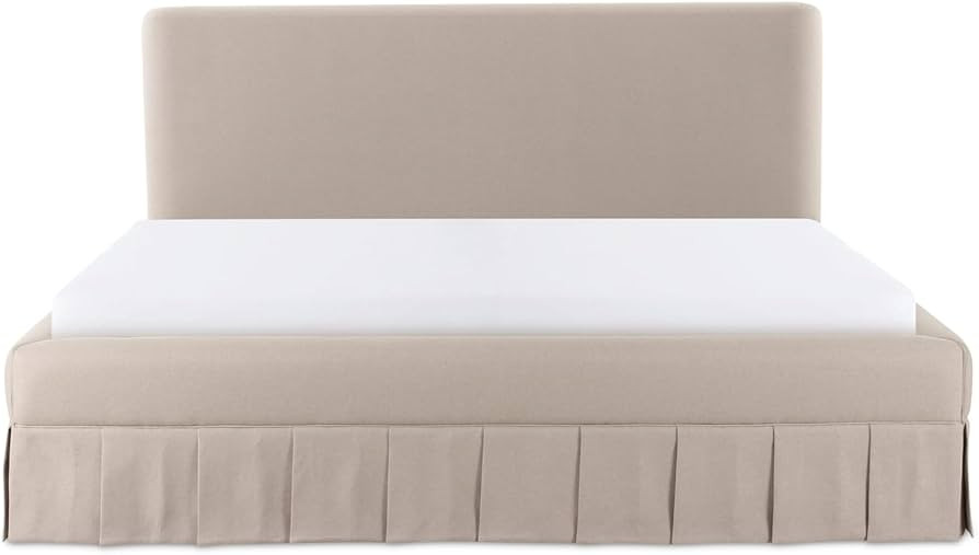 Moe's Home Collection Maren Queen Bed - Neutral Fabric Upholstery & Box Pleat Detail Beige | Amazon (US)
