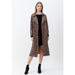 Suede Leopard Belted Split Longline Coat | Chicwish