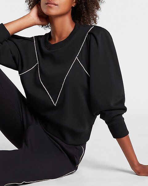 Rhinestone Embellished V-neck Sweatshirt | Express