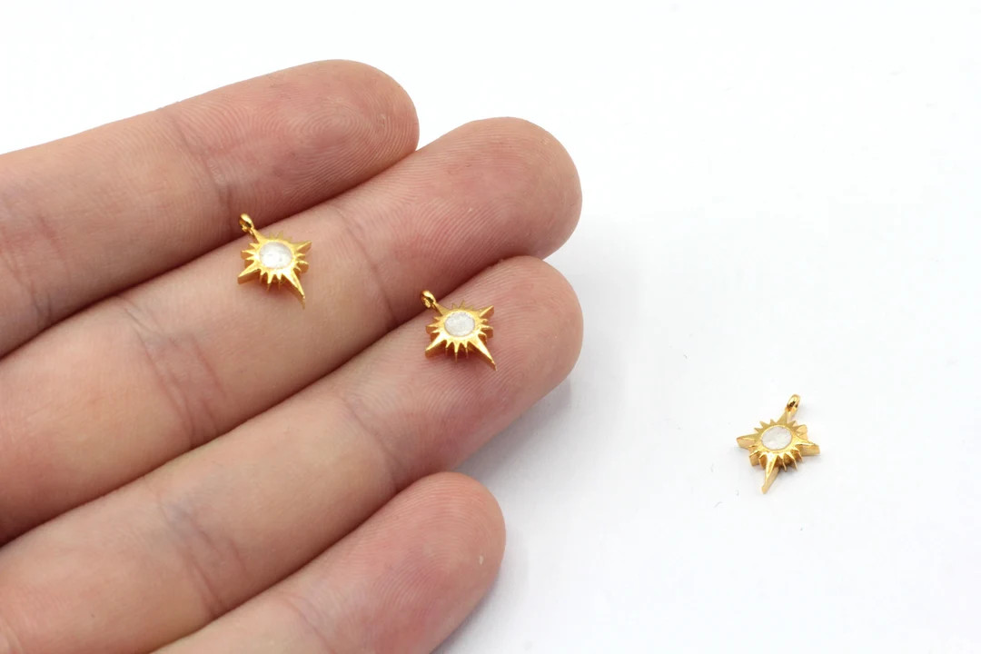 9x12mm 24k Shiny Gold Plated White Enamel Mini North Star Charm, North Star Charm, Bracelet Charm... | Etsy (US)
