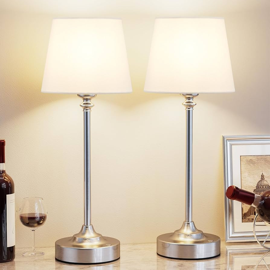 Kakanuo Cordless Table Lamps Rechargeable Set - 2 Pack Silver 4000mAH Battery Operated Lamps for ... | Amazon (US)