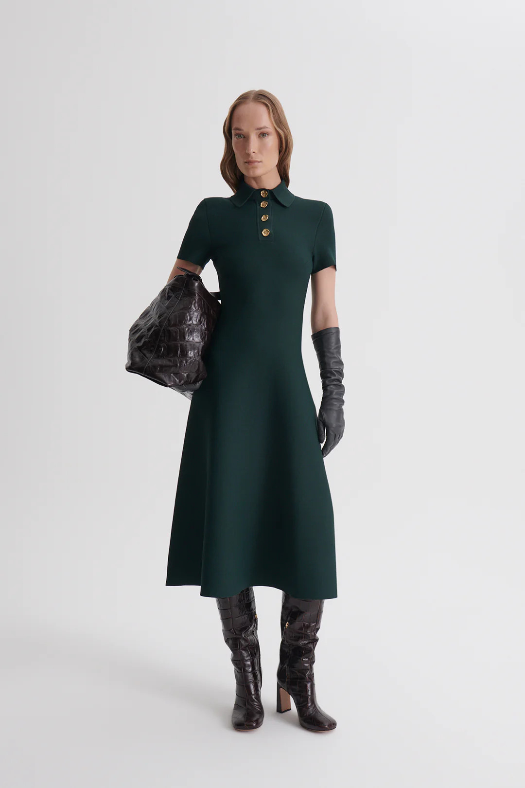 CREPE KNIT POPPY SHIRT DRESS - DARK.GREEN - Scanlan Theodore | Scanlan Theodore AU