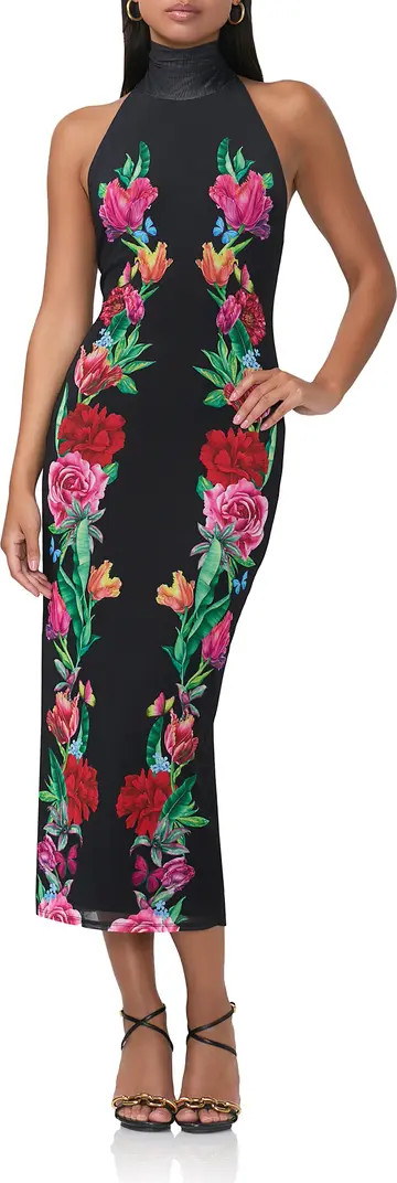 Olimpia Printed Turtleneck Mesh Halter Dress | Nordstrom