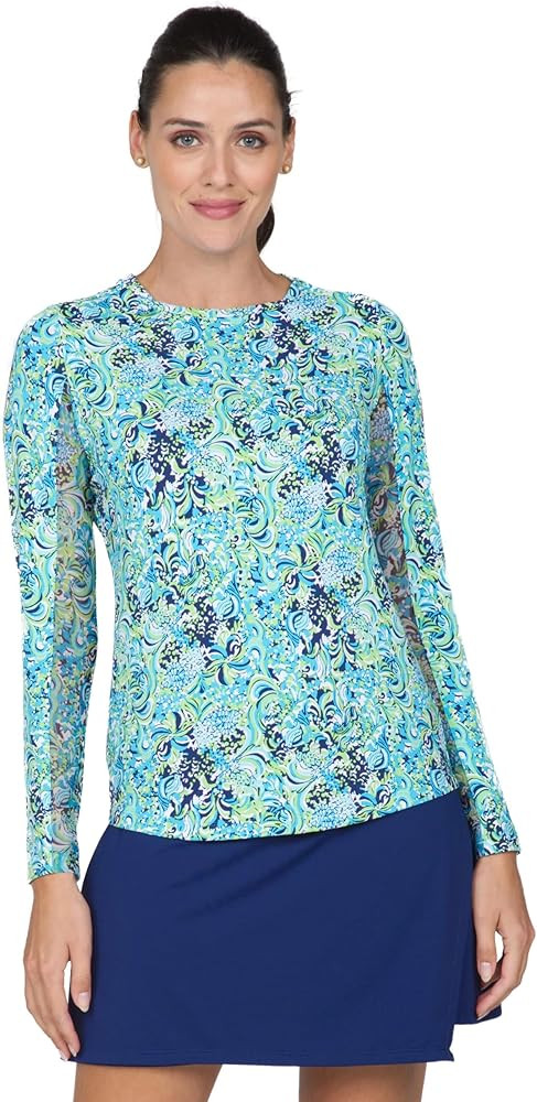 IBKUL Athleisure Wear Sun Protective UPF 50+ Icefil Cooling Tech Marissa Print Long Sleeve Crew N... | Amazon (US)