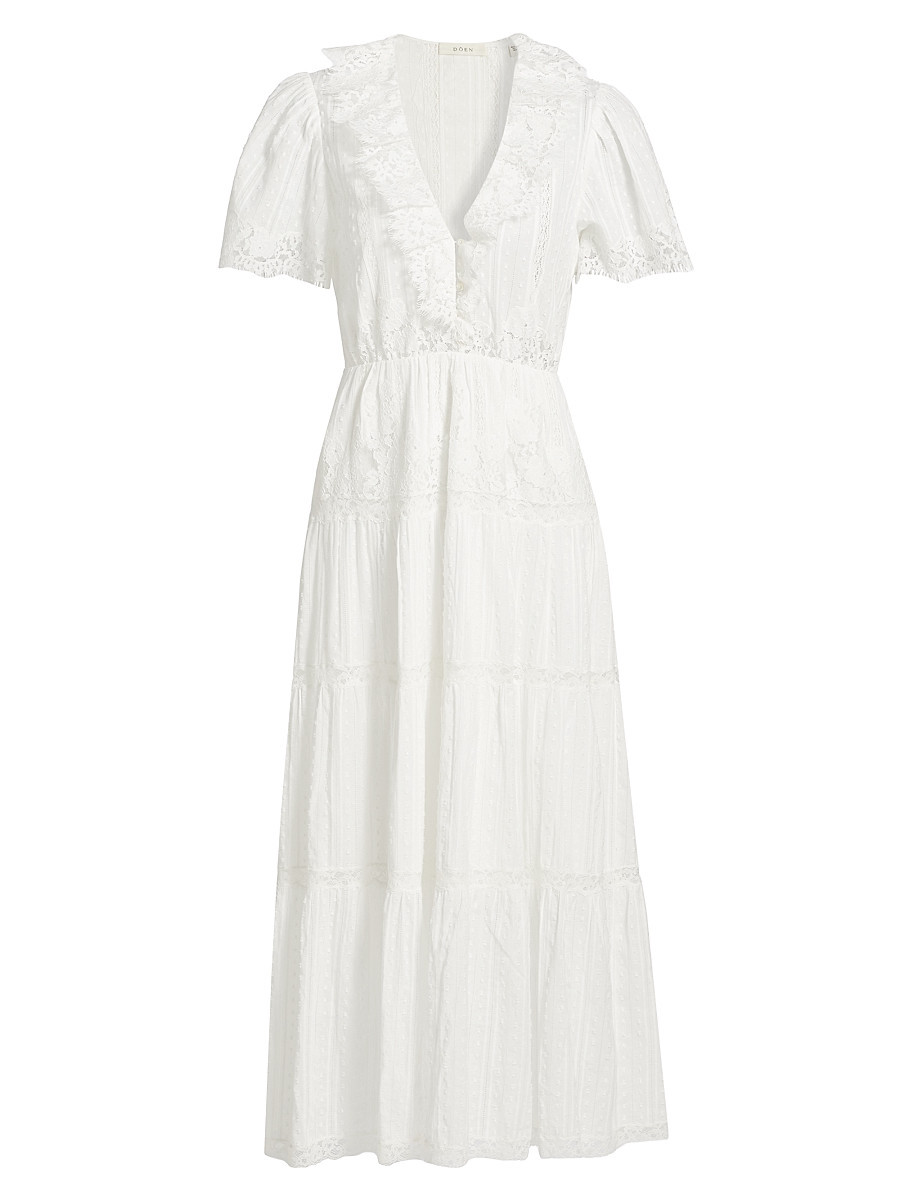 Women's Gabriella Lace Cotton Midi-Dress - Salt - Size XXS | Saks Fifth Avenue