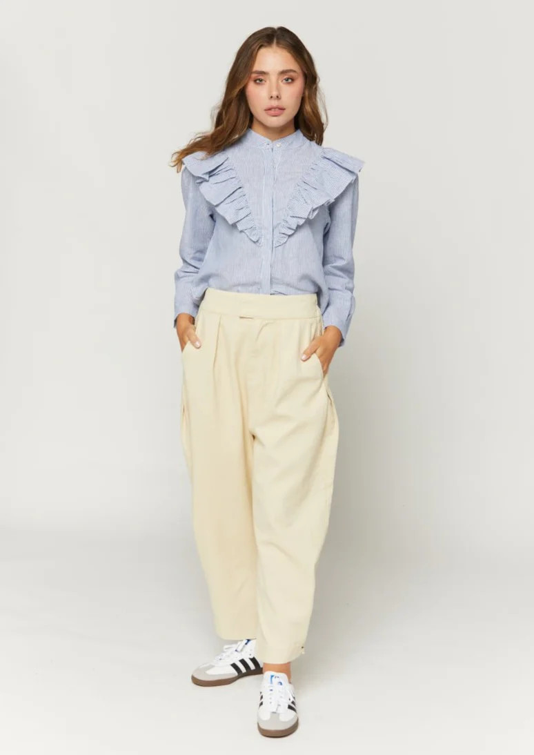 Ashley Pintuck Buttoned Wide Leg Pant - Natural | Benaar La