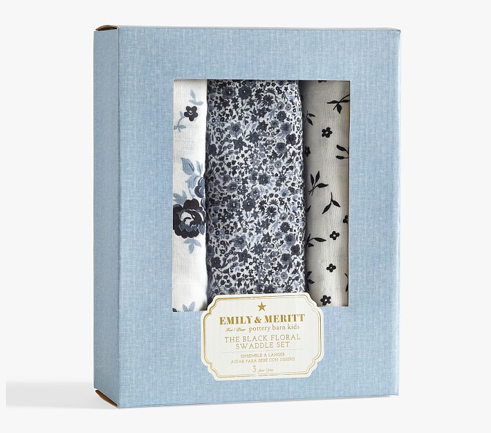Emily & Meritt Black Floral Organic Swaddle Set | Pottery Barn Kids