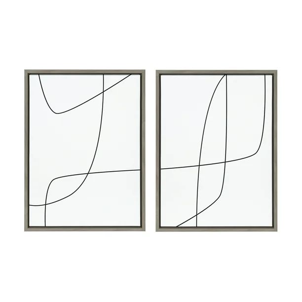 Kate and Laurel Sylvie Modern Line Abstract Black and White Framed Canvas Wall Art Set by The Cre... | Walmart (US)