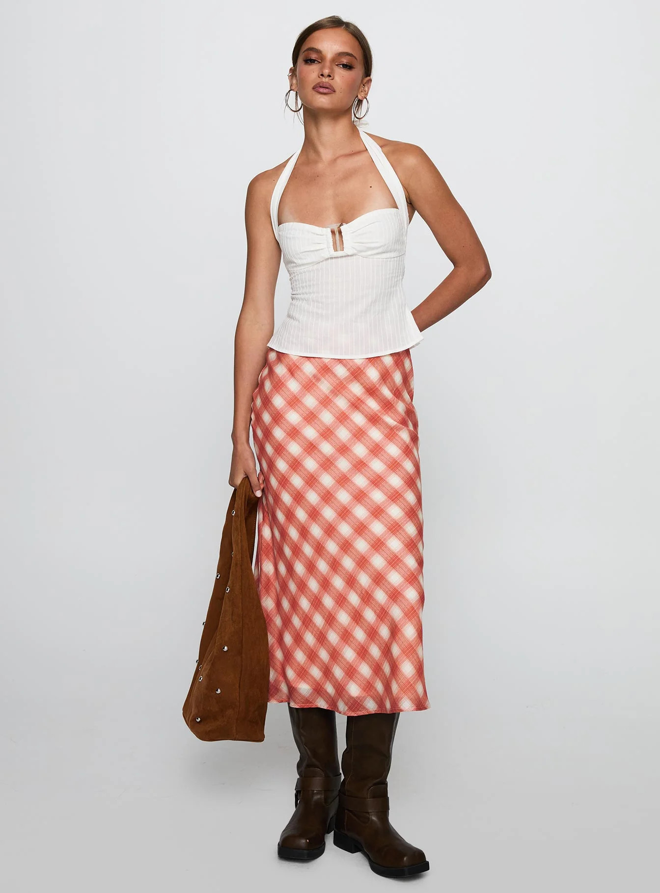 Living Color Maxi Skirt Orange Gingham | Princess Polly US