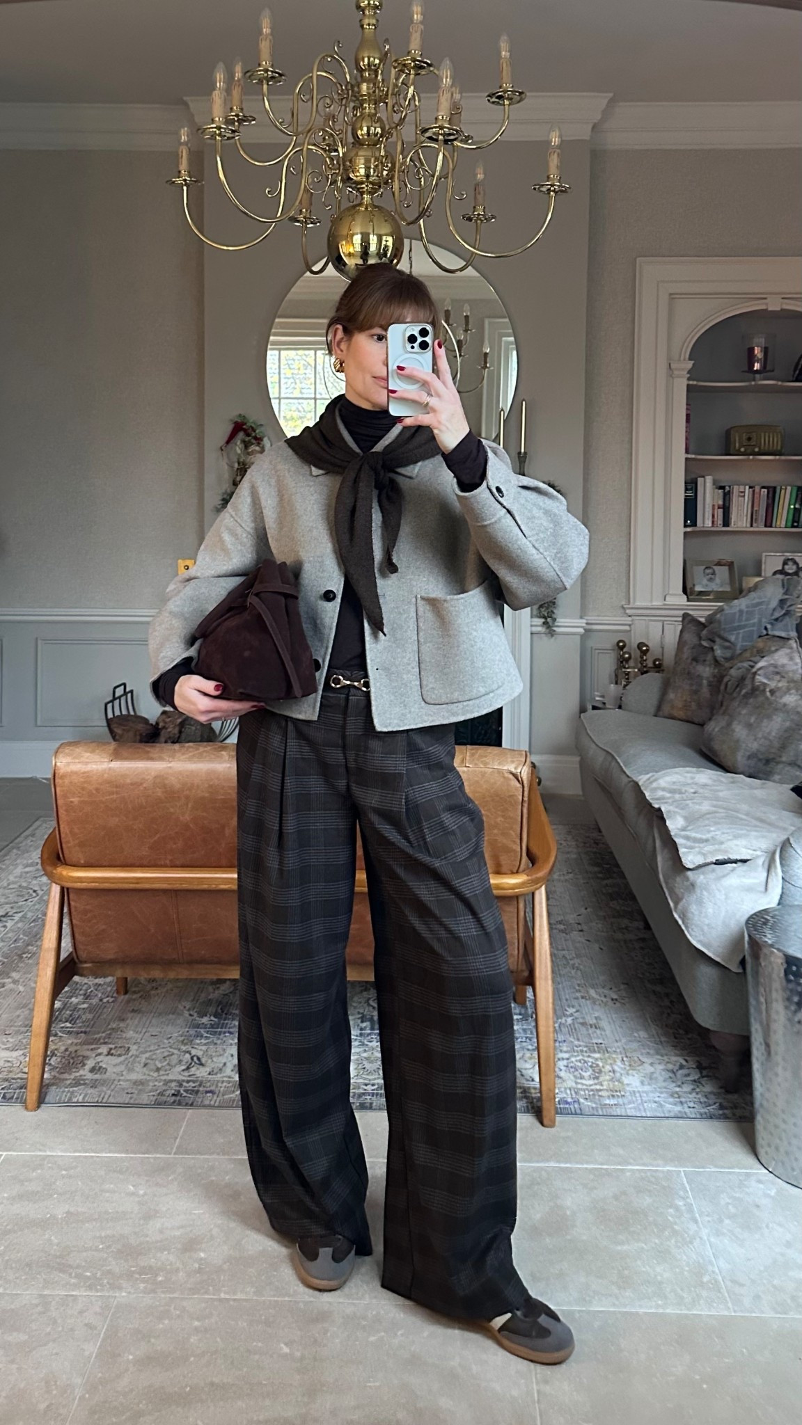 Plaid trousers size 10
Triangle scarf 
Wool jacket 

#LTKwinter #LTKstyletip #LTKuk