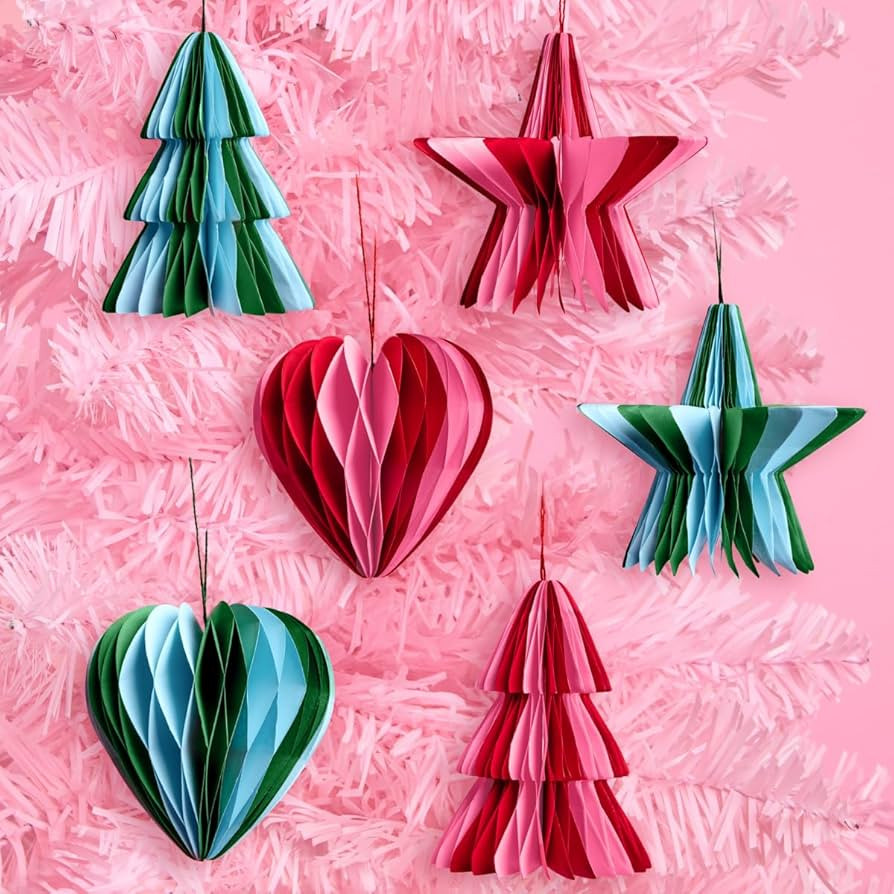 xo, Fetti 3D Paper Ornament Set - 6 pcs | Christmas Tree Decorations, Holiday Party, Cute Girly W... | Amazon (US)
