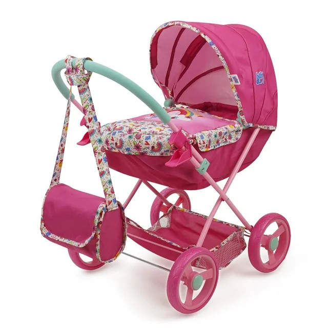 Baby Alive Deluxe Classic Doll Pram - Pink & Rainbow - Includes Matching Handbag/Diaper Bag, Fits... | Walmart (US)