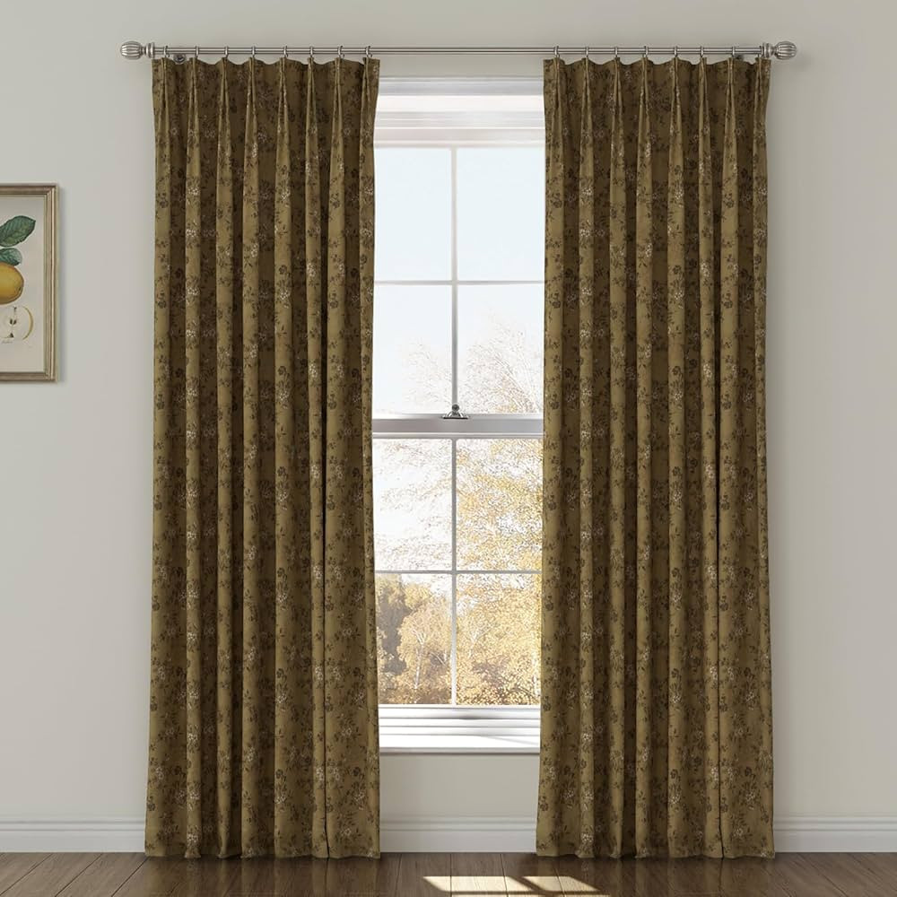 TWOPAGES Pinch Pleat Drape Light Filtering Classic Floral Printed Pattern Curtain for Living Room... | Amazon (US)