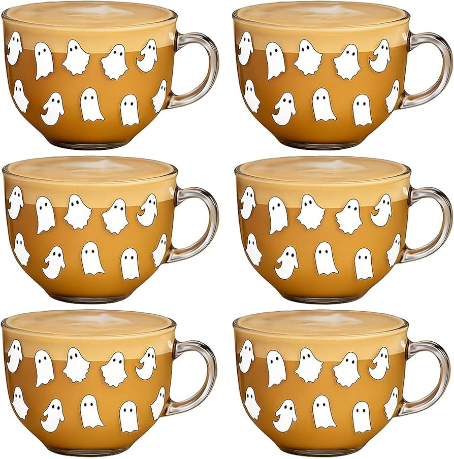 Sliner 6 Pcs Halloween Glass Coffee Mugs with Handle, 16 oz Clear Irish Coffee Mugs Halloween Gho... | Amazon (US)