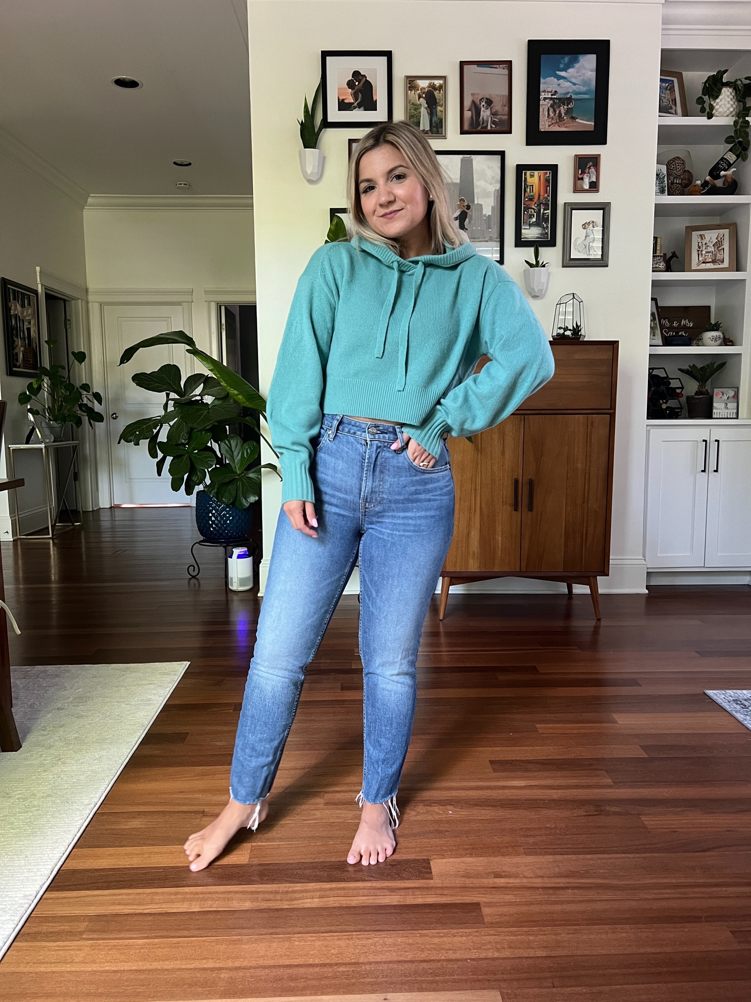 Cashmere hoodie - XS
Jeans - 26 in the cropped length but they run smaller and more structured than the original cheeky!

#LTKsalealert #LTKunder100