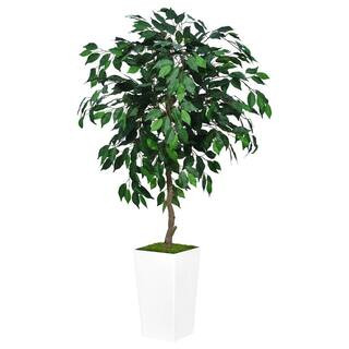 60.00 in. Artificial Ficus Tree in White Tall Planter with Adjustable Branches and Leaves for Indoor Home Office | The Home Depot