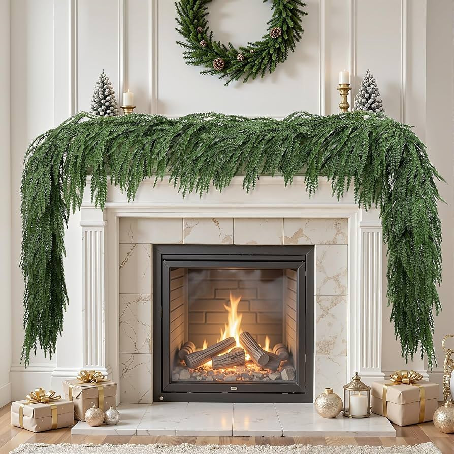 2PCS 9FT Christmas Garland, Artificial Real Touch Norfolk Pine Garland | Amazon (US)