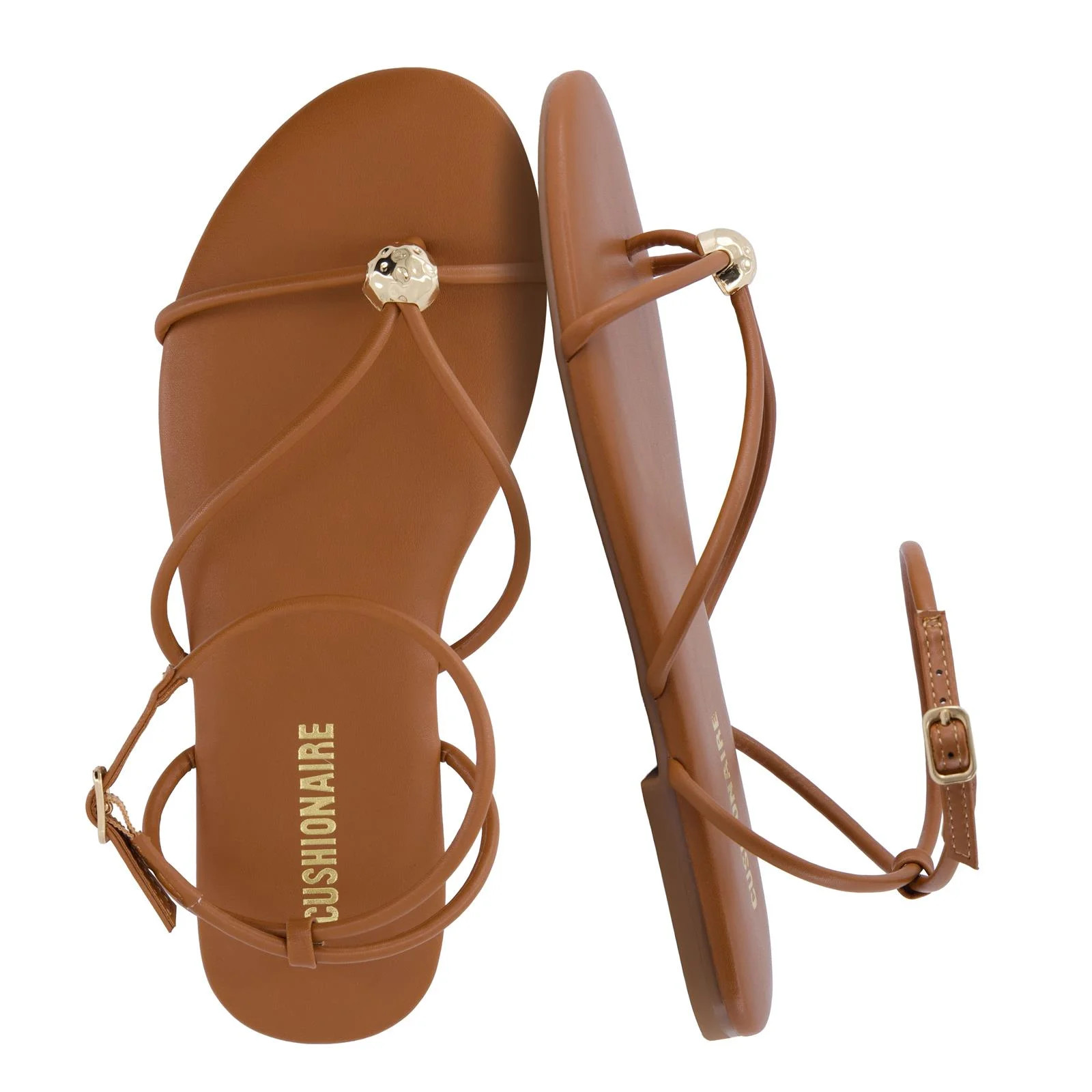 Cushionaire Tory Strappy Flat Sandals for Women, Toe Ring Sandals with Adjustable Buckle Ankle St... | Walmart (US)