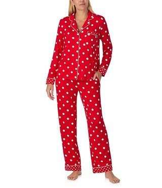 kate spade new york Cozy Jersey Knit Dotted Long Sleeve Notch Collar Holiday Pajama Set | Dillard... | Dillard's