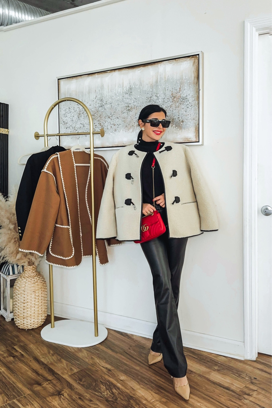 Cozy winter fashion outfit, black sleek leather look paired with teddy short cardigan coat 🖤 

#LTKSeasonal #LTKstyletip #LTKworkwear